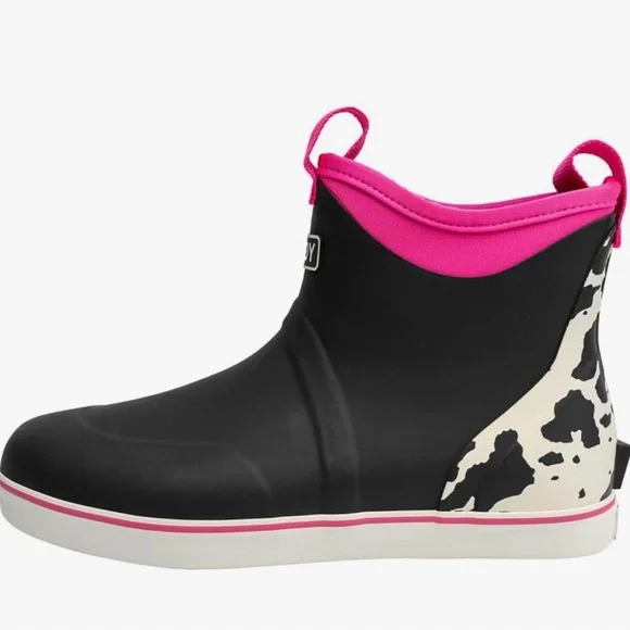 Stylish Black and Pink Women's Rain Boots - Picture 1 of 11